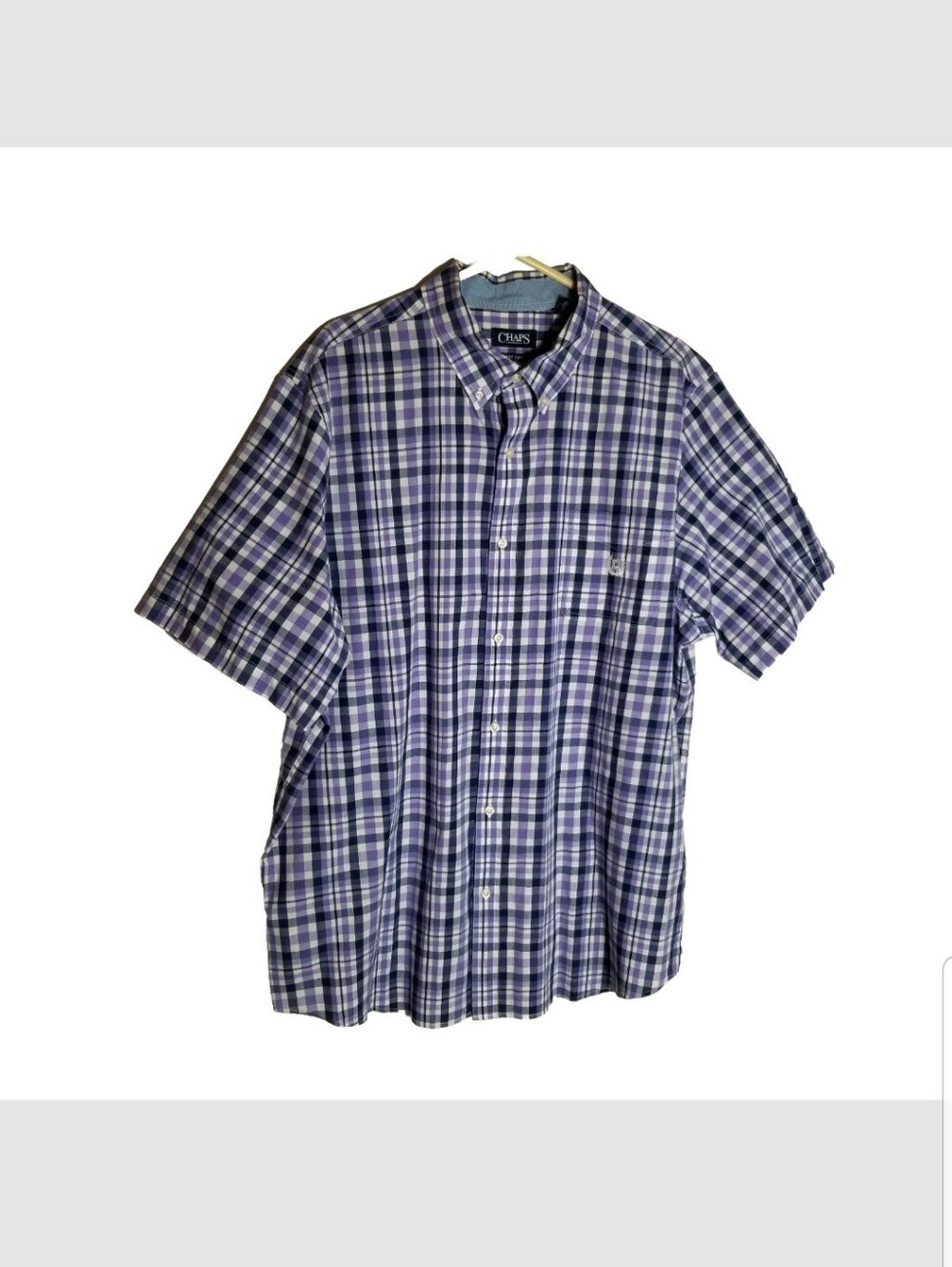 Chaps Shirt Men's 3XL Purple Plaid Short Sleeve Casual Pocket Button Down